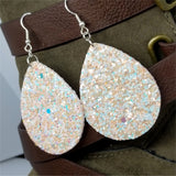 Pastel Orange and Blue Very Sparkly Double Sided FAUX Leather Teardrop Earrings