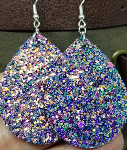 Color Shifting Glitter Very Sparkly Double Sided FAUX Leather Teardrop Earrings