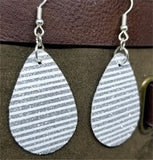 Silver Glitter and White Striped Double Sided FAUX Leather Teardrop Earrings