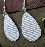 Silver Glitter and White Striped Double Sided FAUX Leather Teardrop Earrings