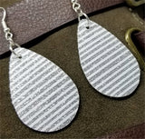 Silver Glitter and White Striped Double Sided FAUX Leather Teardrop Earrings