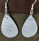 Silver Glitter and White Striped Double Sided FAUX Leather Teardrop Earrings