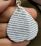 Silver Glitter and White Striped Double Sided FAUX Leather Teardrop Earrings