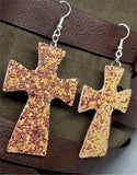 Orange Chunky Glitter Very Sparkly Double Sided FAUX Leather Cross Earrings