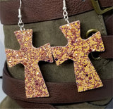 Orange Chunky Glitter Very Sparkly Double Sided FAUX Leather Cross Earrings