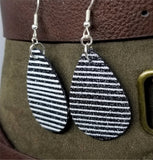 Black Glitter and White Striped Double Sided FAUX Leather Teardrop Earrings