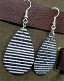 Black Glitter and White Striped Double Sided FAUX Leather Teardrop Earrings