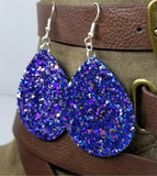 Blue Glitter Very Sparkly Double Sided FAUX Leather Teardrop Earrings with Color Shifting Chunky Glitter