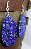 Blue Glitter Very Sparkly Double Sided FAUX Leather Teardrop Earrings with Color Shifting Chunky Glitter