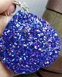 Blue Glitter Very Sparkly Double Sided FAUX Leather Teardrop Earrings with Color Shifting Chunky Glitter