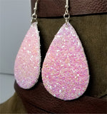 Pink and Purple Ombre Glitter Very Sparkly Double Sided FAUX Leather Teardrop Earrings