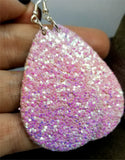 Pink and Purple Ombre Glitter Very Sparkly Double Sided FAUX Leather Teardrop Earrings