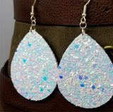 Unicorn Skin Glitter Very Sparkly Double Sided FAUX Leather Teardrop Earrings