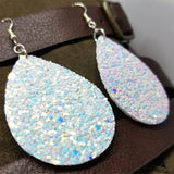 Unicorn Skin Glitter Very Sparkly Double Sided FAUX Leather Teardrop Earrings