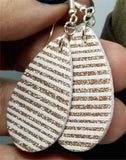 Rose Gold Glitter and White Striped Double Sided FAUX Leather Teardrop Earrings