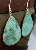 Worn Shiny Green Tear Drop Shaped FAUX Leather Earrings