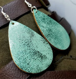 Worn Shiny Green Tear Drop Shaped FAUX Leather Earrings