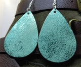 Worn Shiny Green Tear Drop Shaped FAUX Leather Earrings