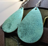 Worn Shiny Green Tear Drop Shaped FAUX Leather Earrings