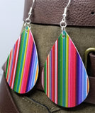 MultiColored Vertical Stripes FAUX Leather Earrings with Surgical Steel Earwires