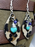 Leopard Print Hair on Hide FAUX Leather Cut Out Earrings with Turquoise and Blue Stone Dangles