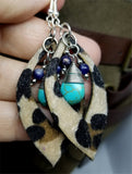 Leopard Print Hair on Hide FAUX Leather Cut Out Earrings with Turquoise and Blue Stone Dangles