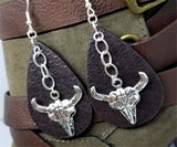 Cow Skull Charm on Brown FAUX Leather Earrings