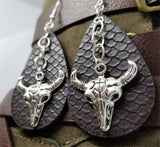 Cow Skull Charm on Brown FAUX Leather Earrings