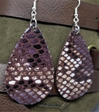 Purpley Brown Snakeskin FAUX Leather Earrings with Surgical Steel Earwires