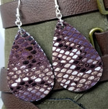 Purpley Brown Snakeskin FAUX Leather Earrings with Surgical Steel Earwires