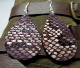 Purpley Brown Snakeskin FAUX Leather Earrings with Surgical Steel Earwires