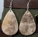 Worn Shiny Rose Gold Tear Drop Shaped FAUX Leather Earrings