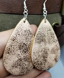 Worn Shiny Rose Gold Tear Drop Shaped FAUX Leather Earrings