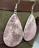 Worn Shiny Pink Tear Drop Shaped FAUX Leather Earrings