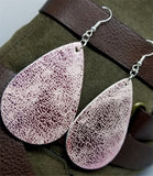 Worn Shiny Pink Tear Drop Shaped FAUX Leather Earrings