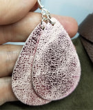 Worn Shiny Pink Tear Drop Shaped FAUX Leather Earrings