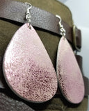 Worn Shiny Pink Tear Drop Shaped FAUX Leather Earrings