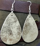 Worn Shiny Gold Tear Drop Shaped FAUX Leather Earrings