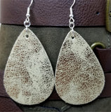 Worn Shiny Gold Tear Drop Shaped FAUX Leather Earrings