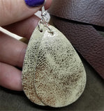 Worn Shiny Gold Tear Drop Shaped FAUX Leather Earrings