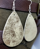 Worn Shiny Gold Tear Drop Shaped FAUX Leather Earrings