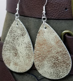 Worn Shiny Gold Tear Drop Shaped FAUX Leather Earrings