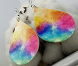 Watercolor Tie Dyed Effect FAUX Leather Earrings with Surgical Steel Earwires