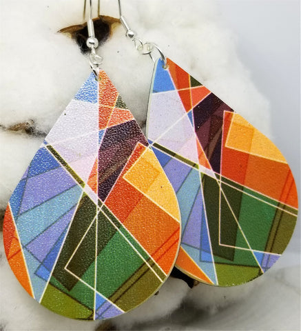 Colorful Geometric Printed FAUX Leather Teardrop Earrings