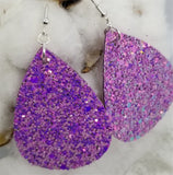 Chunky Pink Glitter Very Sparkly Double Sided FAUX Leather Teardrop Earrings