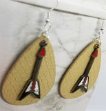 Tan FAUX Leather Textured Earrings with Electric Guitar Charm Overlays
