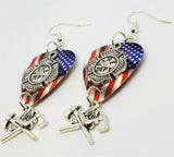 Fire Department Shield and Crossed Axes on an American Flag Guitar Pick Earrings