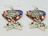 Fire Department Shield and Crossed Axes on an American Flag Guitar Pick Earrings