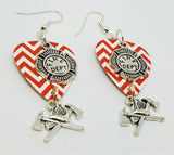 Fire Department Shield and Crossed Aces on a Chevron Guitar Pick Earrings