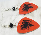 Albanian Flag Guitar Pick Earrings with Black Swarovski Crystals